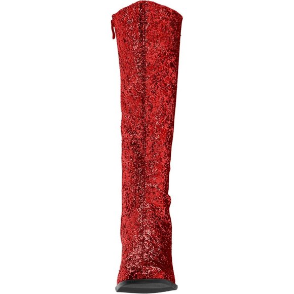 Women's Gogo-g Sparkly Red Glitter Knee High Boots with Chunky Block Heel - Picture 2 of 8